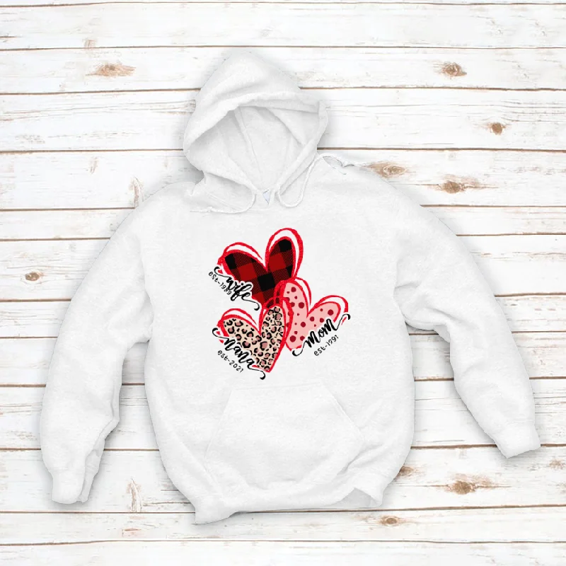 Triple Valentines Heart With Wife Mom Nana Est CTH01 Hoodie