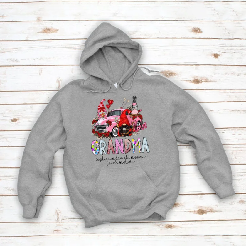 Custom Grandma Shirt, Valentine's Day Gnomes With Truck Grandma And Kids , Grandkids Name Shirt, Gift For Grandma, Nana Mimi Grammy Mom Gift, Mother's Day CTH01 Hoodie