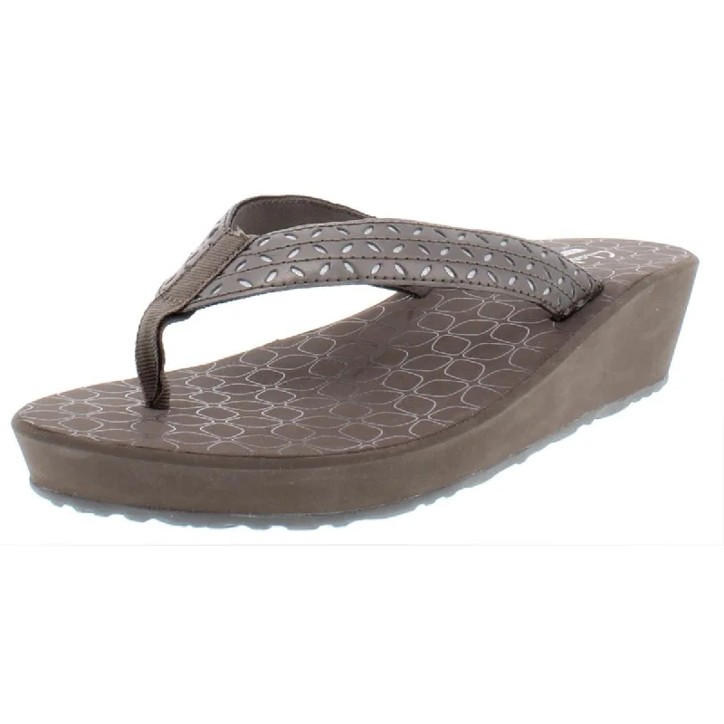 Clarks Womens Liya Gander Metallic Wedge Flip-Flops