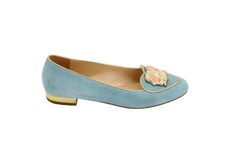 Charlotte Olympia Zodiac Gemini Flat in Light Blue Suede