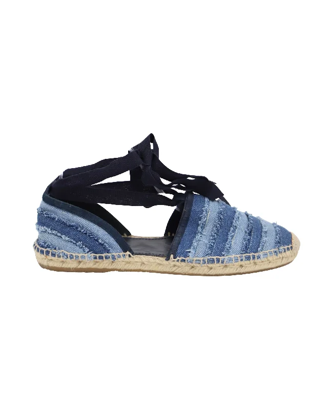 Jimmy Choo Lace Up Dolphin Espadrille Flats in Blue Denim