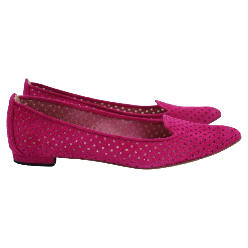 Manolo Blahnik Perforated Loafers in Pink Suede