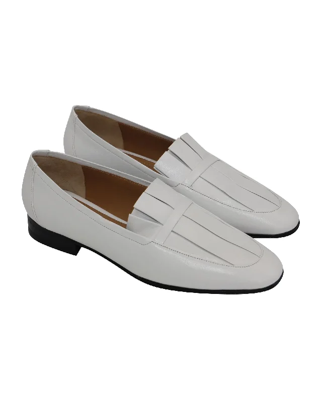 The Row Adam Pleat Moccasin Flats in White Leather